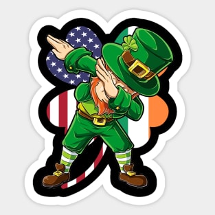 St Patricks Day Dabbing Leprechaun Irish American Flag St. Patrick's Day Sticker